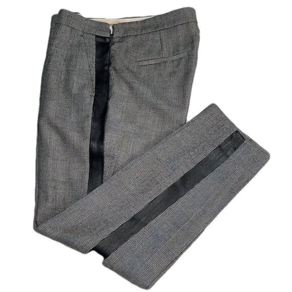 J. CREW MARTIE Pants B&W Wool Plaid Trouser Faux Leather Trim Tuxedo  Size 0 - Picture 3 of 9